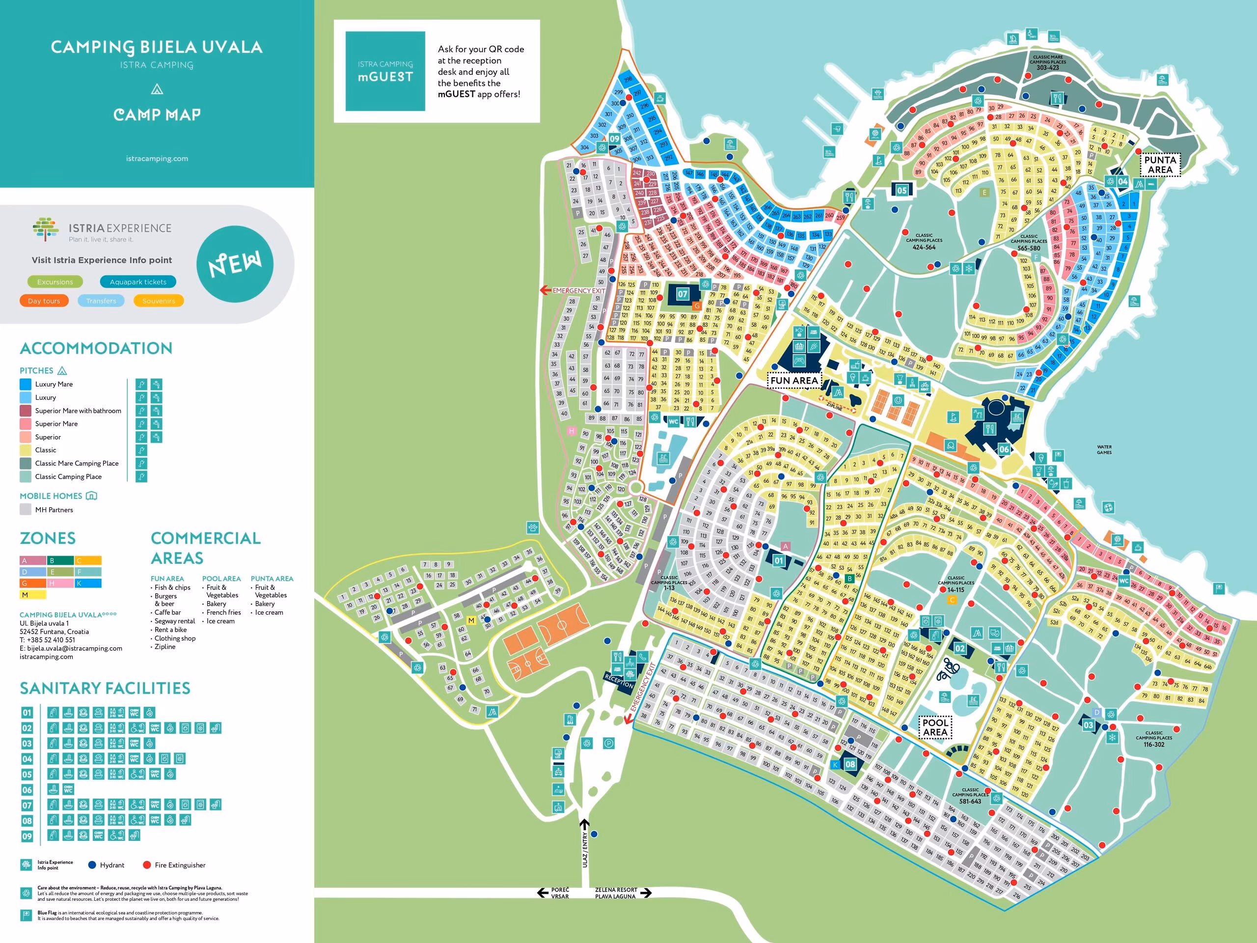 Plattegrond van Camping Bijela Uvala met de zones A tot en met M