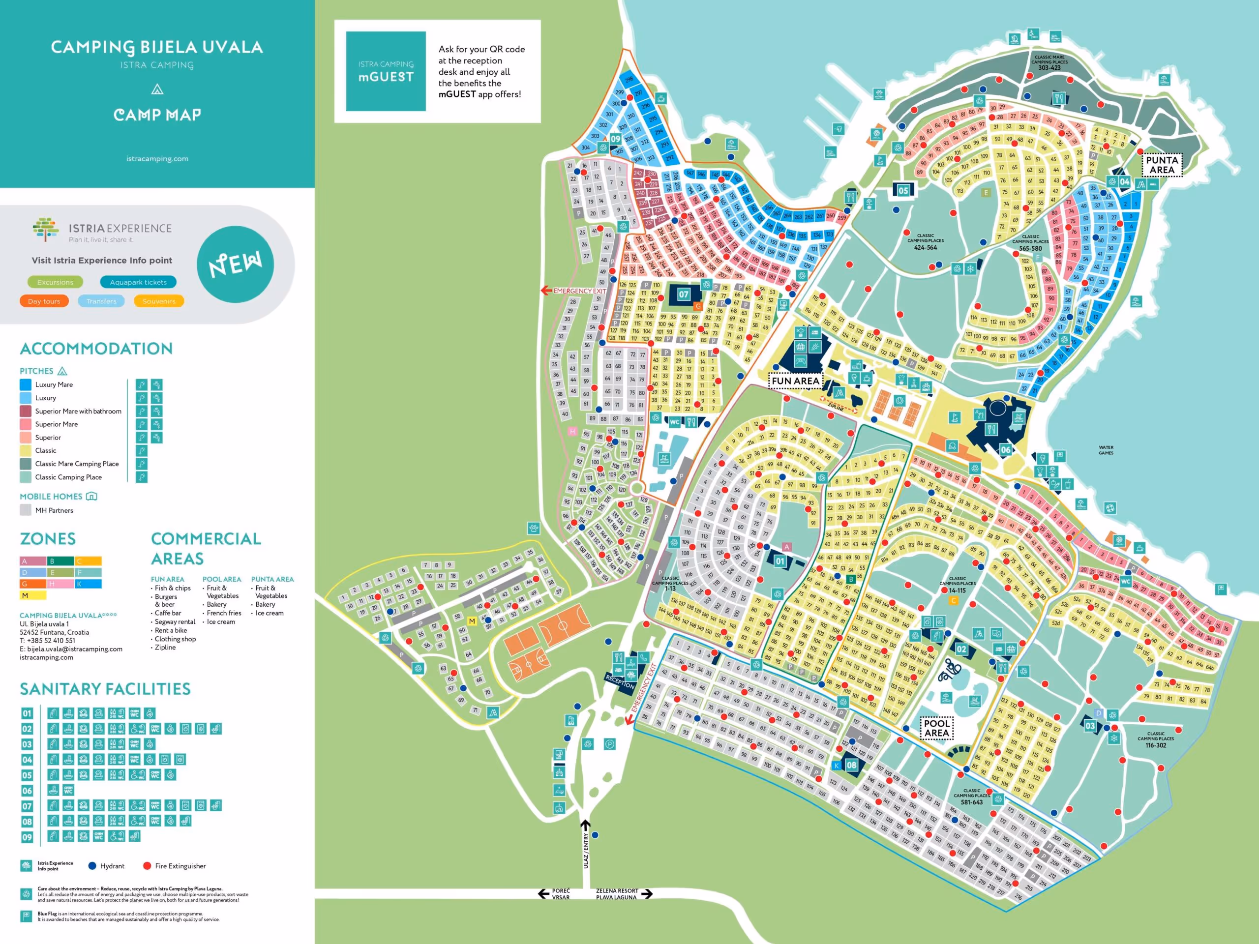 Plattegrond van Camping Bijela Uvala met de zones A tot en met M